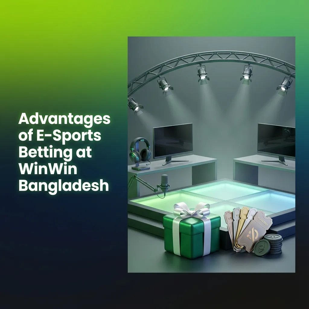 Graphic highlighting WinWin Bangladesh esports betting: local BDT payments, mobile app, strong odds, bonuses, 24/7 support