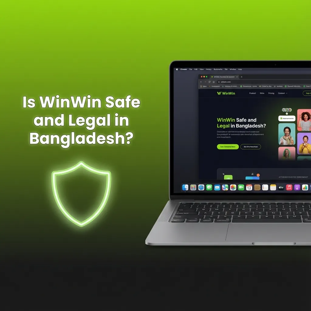 Illustration asking if WinWin is safe and legal in Bangladesh, highlighting licensing, encryption, and responsible gaming tools