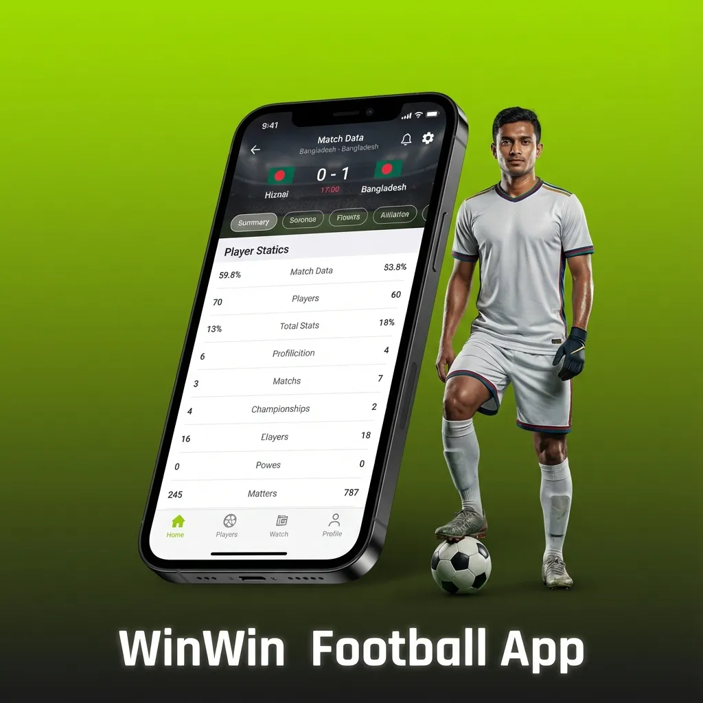 Phone screen showing WinWin football betting app with live odds, betslip, and account balance visible