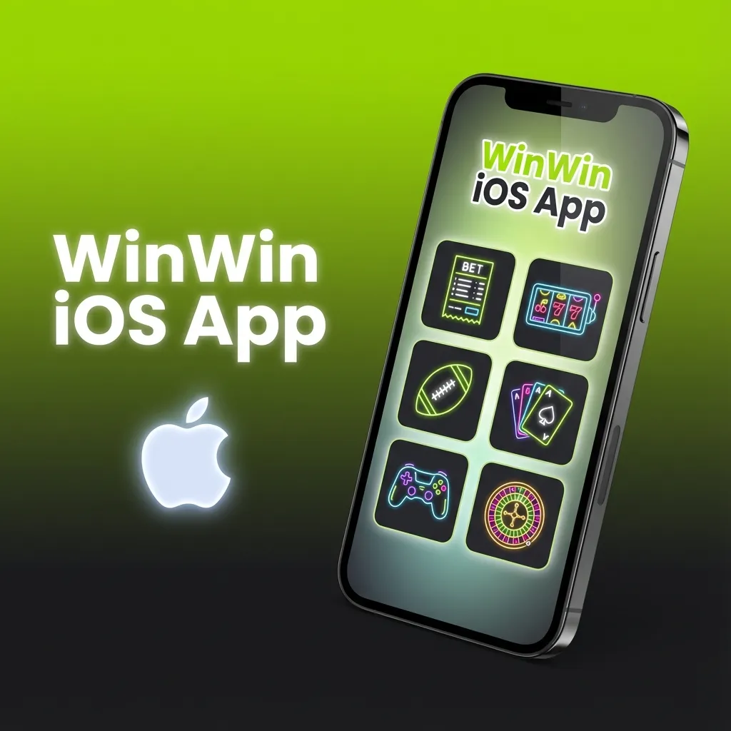 WinWin iOS app on iPhone and iPad showing sports, slots, live casino, payments, and account settings.