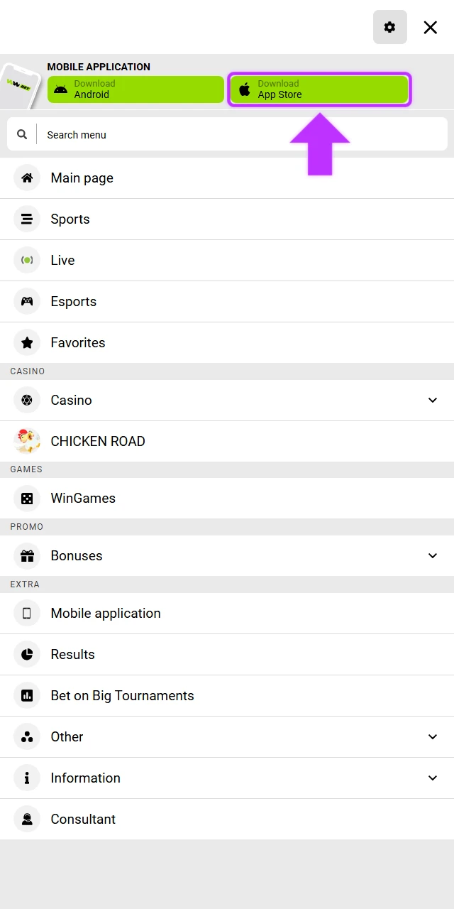 Click the official Apple download link on the WinWin website to download the app for iOS devices.
