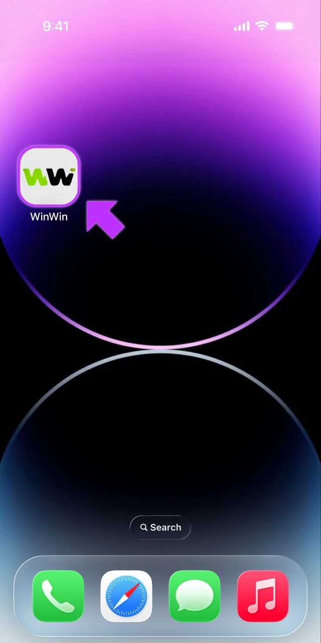 Open the WinWin iOS app to access the Sports Betting and Casino features.