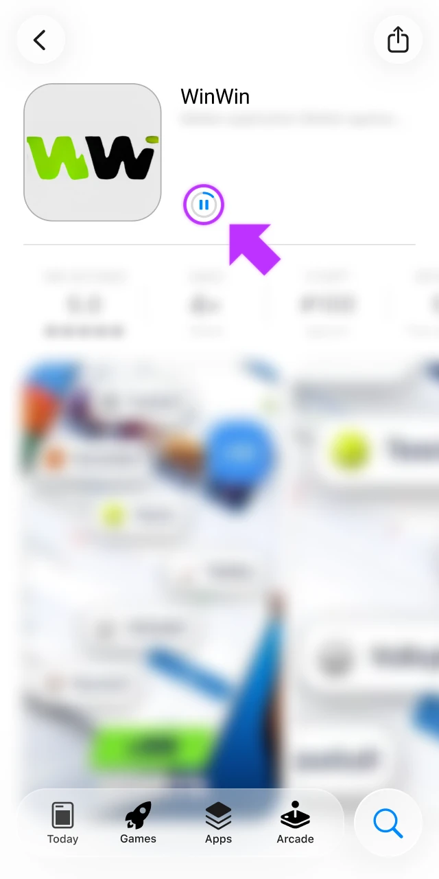 View the progress bar indicating the WinWin app is downloading onto your iOS home screen.